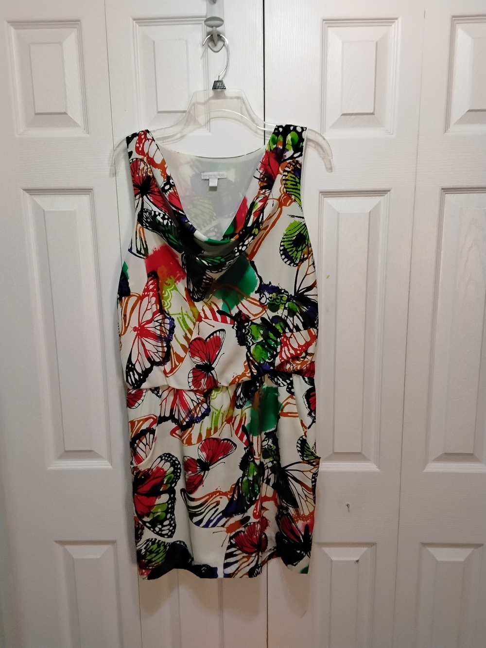 New York & Company White Multicolor Butterfly Print Dress
